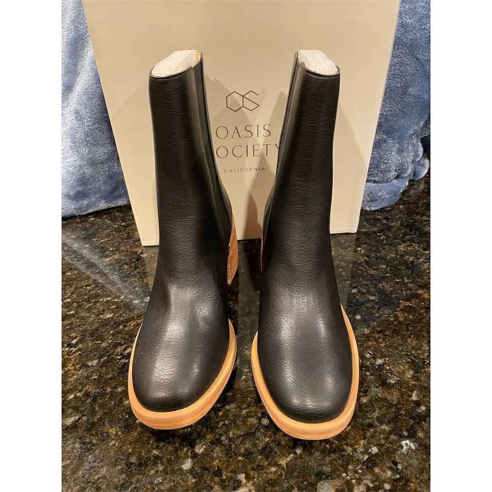 Oasis Society Olivia Women's Black Chelsea Boots Chunky Heel Round Toe 7.5 - Picture 3 of 8